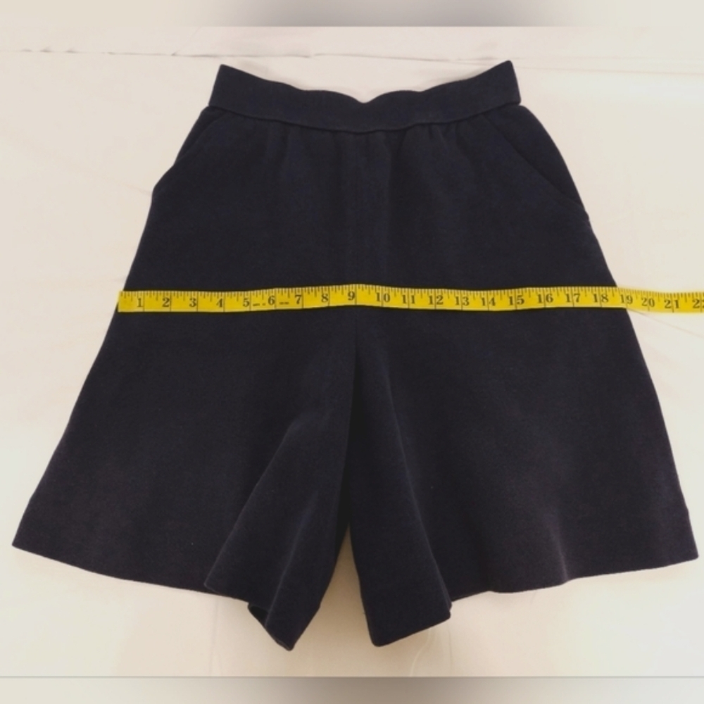 Yves Saint Laurent High Waisted Flared Leg Cotton Knit Shorts In Navy Blue Sz 4 - Picture 11 of 13